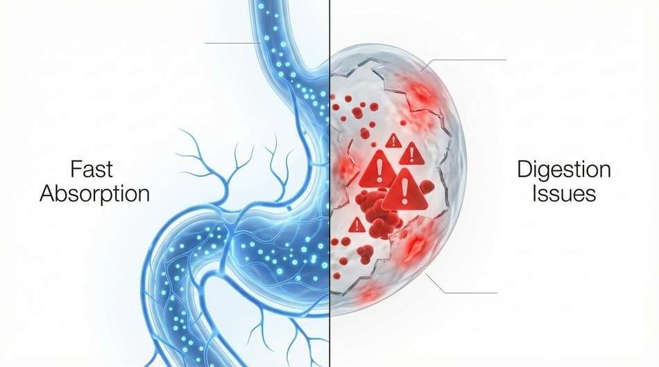 Digestive absorption diagram showing bloating risks when different brands of Whey Protein Compared