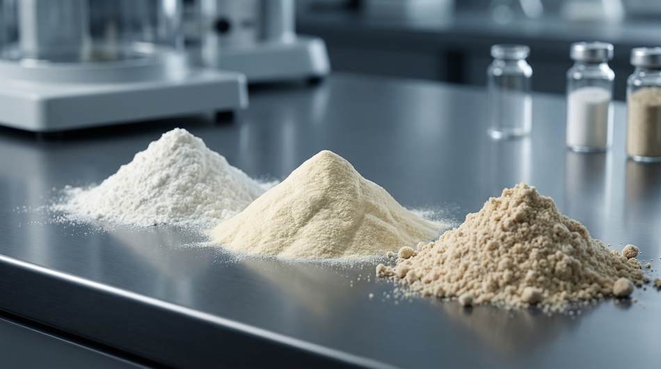 Macro analysis of Whey Protein Compared: Hydrolyzed vs Concentrate textures on a lab table