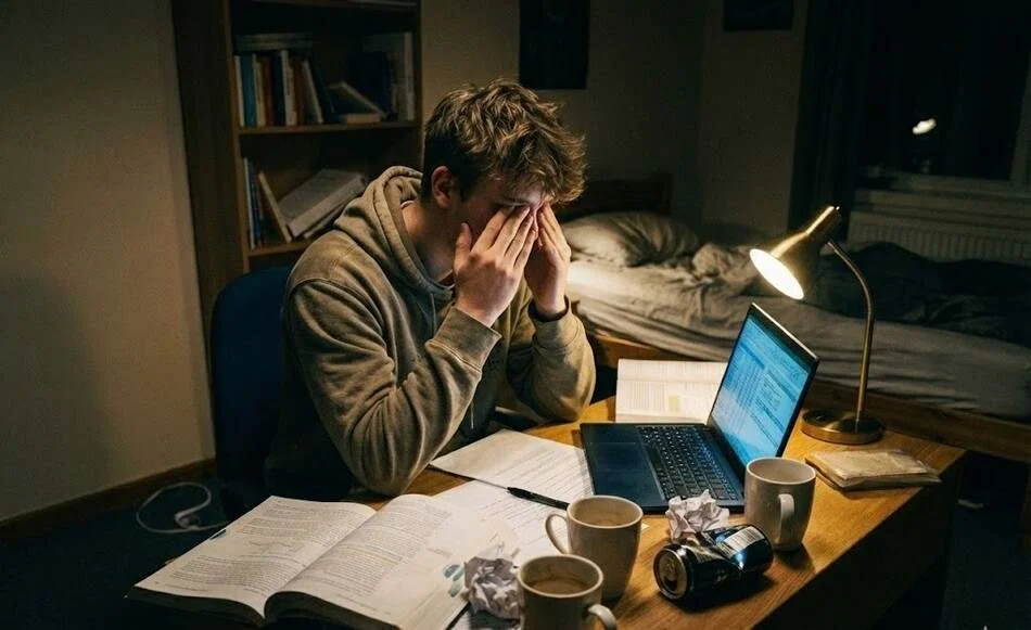 Student using brain support supplements and nootropic stacks for exam focus and memory performance