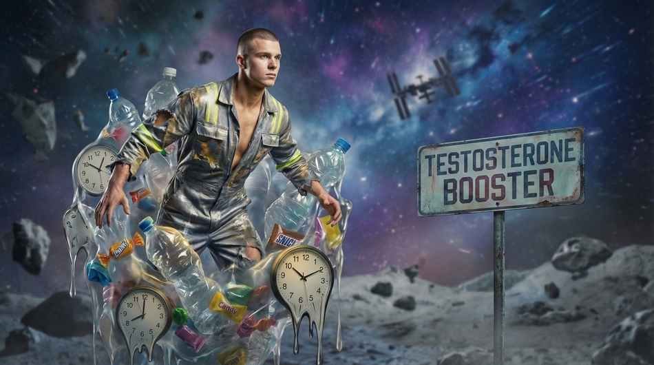 A visual guide showing the swap from plastic containers to glass, and from soy protein to zinc supplements to counter foods that lower testosterone.